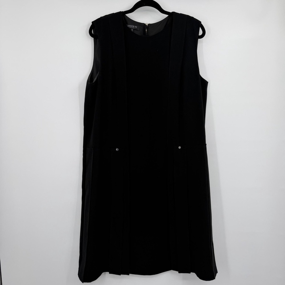 Lafayette 148 Dress Womens XL Black Shift Knee Length Pockets Zip Workwear